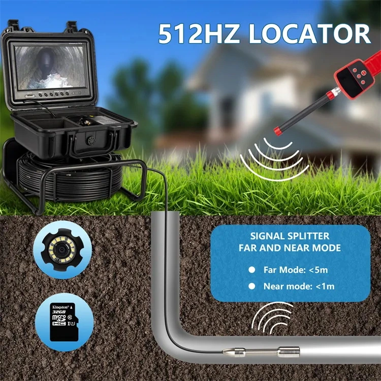 512Hz Sonde Locator 23mm Diameter Metal Housing 50m Pigging Wireless Cable Sewer Drain Borescope Sewer Endoscope Video CCTV Locator Pipe Inspection Camera
